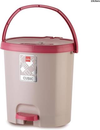 cello Cubic Pedal Dustbin with Lid & Handle Medium Size, 13 Liters Plastic Dustbin