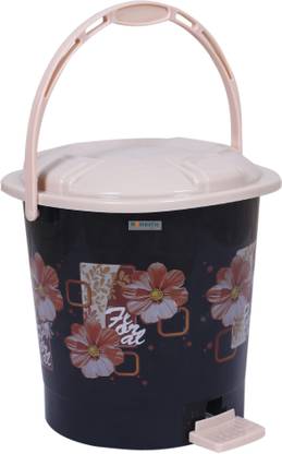 HOMESTIC by Kuber Industries Durable Floral Print Plastic Pedal Dustbin|Waste Bin With Handle,7 Litre (Black) Plastic Dustbin