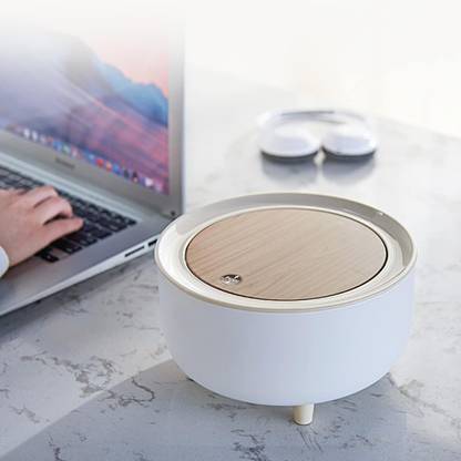 Zeinwap Office Trash Can with Lid, 2L Rectangular ABS Waste Bin, Push Button Opening Plastic Dustbin