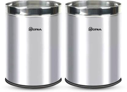 Mofna Stainless Steel Solid Open Dustbin Set of 2Pcs, (7X10-5 Liter) Trash can Garbage Bin Paper Bin Round Shape Silver Color use for Home, Office, Kitchen, Bathroom Perfect for Small Spaces Stainless Steel Dustbin