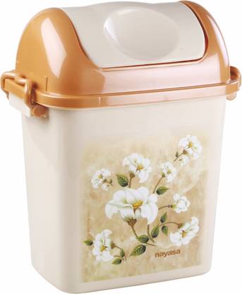 NAYASA Square Swing Bin Marble 14-16.5 Ltrs, Plastic Garbage Bin with Handle For Home Plastic Dustbin