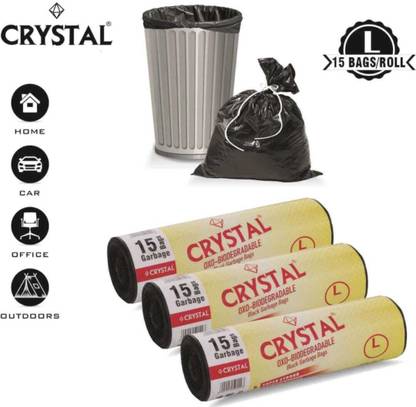 SEVENTEENSTITCH Biodegradable on Roll 24 x 32 Black - 15 Pcs x 3, Large 45 L Garbage Bag Plastic Dustbin