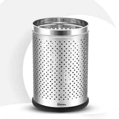 Mofna Stainless Steel Perforated dustbin, Garbage Bin Trash can with Removable lid Round Shape Silver Color (Set of 1) Slim and Fingerprint-Proof Finish Diameter x Height- (7X10-5 Liter) Stainless Steel Dustbin
