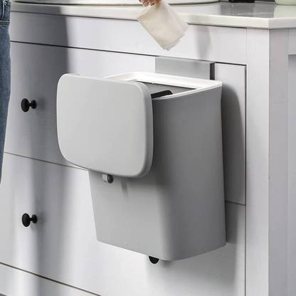 Meneflix 9L Kitchen Hanging Waste Bin with Lid Sliding Cover Under Sink Counter Plastic Dustbin