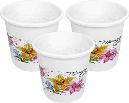 KUBER INDUSTRIES Flower Print Plastic 3 Pieces Garbage Waste Dustbin/Recycling Bin for Home, Office, Factory, 13 Liters (White) Plastic Dustbin
