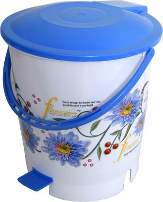 KUBER INDUSTRIES Flower Print Plastic Garbage Waste Dustbin/Recycling Bin for Home, Office, Factory With Lid, 10 Liters (Blue) Plastic Dustbin