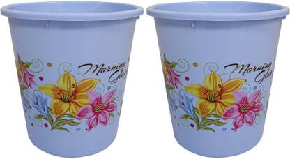 KUBER INDUSTRIES Plastic Exclusive 2 Pcs Virgin Floral Dustbin/Garbage Bin, 5 Litre, Blue-CTKTC21371 Plastic Dustbin