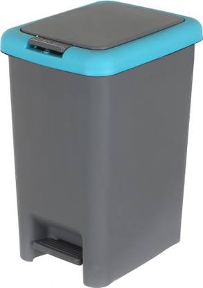KUBER INDUSTRIES Portable 6.5 Ltr Plastic Push And Pedal Dustbin With Lid Garbage Bins for Home Office (Grey & Blue) Plastic Dustbin