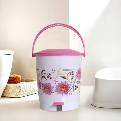 HOMESTIC by Kuber Industries Flower Print Plastic Dustbin/ Garbage Bin/ Waste Bin With Lid, 10 Liters (Pink) Plastic Dustbin