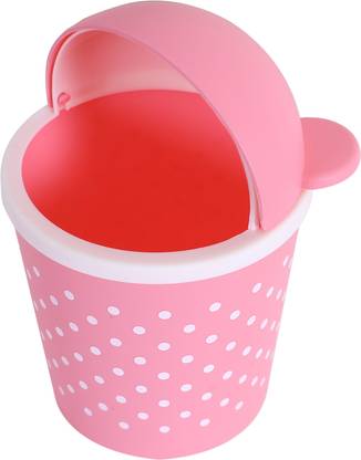 KUBER INDUSTRIES Teddy Table Dustbin|Plastic Swinging Lid Storage Waste Bin(Pink) Plastic Dustbin