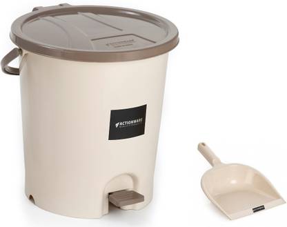 ACTIONWARE Plastic Dustbin With Dustpan (Ivory colour) Plastic Dustbin