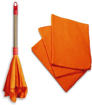 VIMAL Combo of Duster Dust Mop with Handle(1pc) & Hi-Density Dust Cleaning Cloths(3pc) Wet and Dry Duster Set