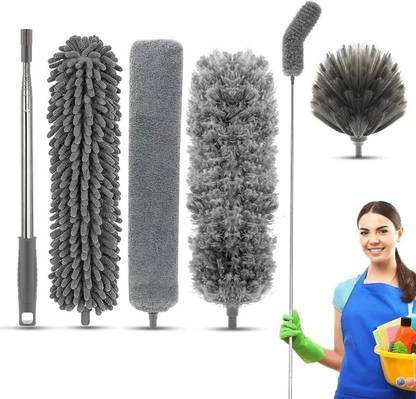 INDIWARRIOR 4in1 Duster Microfiber Feather Extendable & Bendable With Long Extension Pole - Wet and Dry Duster Set
