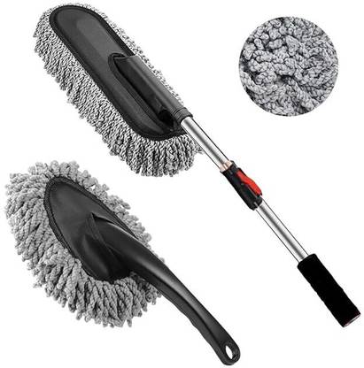 KitchenQ Microfiber Car Duster with Extended Handle & Mini for Car Interior Cleaning Wet and Dry Duster Set