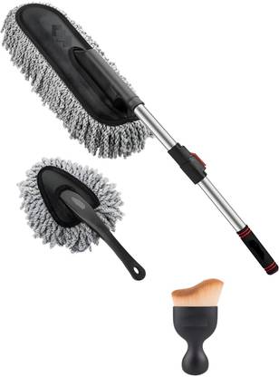 JANVI 3 pcs Scratch & Lint Free, Pollen Removing|Extendable Long Handle Duster for Car Wet and Dry Duster