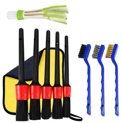 ELEPHANTBOAT Car Cleaning Brush Kit 11 pcs Interior Cleaner Set Wire Brushes Towel Wax Pad NA Duster