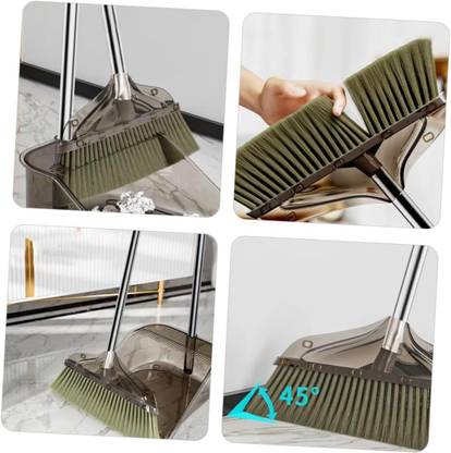 H&H Broom and Dustpan Standing Broom and Dustpan Set with Long Handle Plastic Dustpan