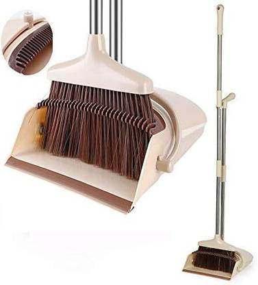 SUICUNE Broom and Dustpan Set - Stand Up Brush and Dust Pan Combo for Cleaning PP (Polypropylene), Stainless Steel Dustpan