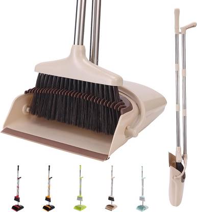 Purabelle Multipurpose Combo Of Long Handle Plastic Broom With Dustpan For Home And Office Plastic Up Right Dustpan