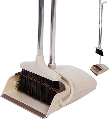Famingo Heavy Duty Upright Standing Dustpan With Extendable Broomstick Sweeping Broom Plastic Dustpan