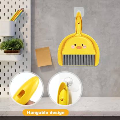 QCEN Little Yellow Duck Hand Mini Broom and Dustpan Set for Tabletop, Keyboards Clean Plastic Dustpan