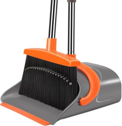 JDS SALES Plastic Dust Pan And Upright Stand Up Floor Broom Combo Set Plastic Dustpan