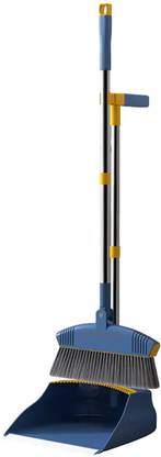 rujave Stand Up Broom Brush and Dustpan Set Upright Stand Up Long Handle Plastic Dustpan
