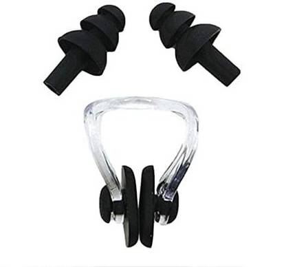 Aru Craft Silicone Swimming Nose Clip with Ear Plugs Black& Multicolor One Set Random Ear Plug & Nose Clip