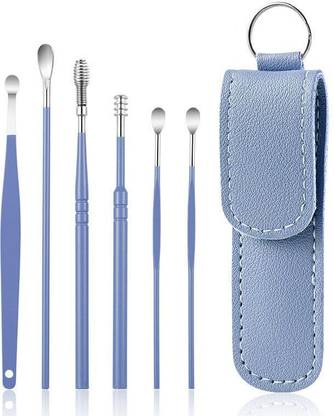 SCABIOSA 6 Pcs Steel Earwax Removal Reusable Ear Cleaner Tool Set with Leather Pouch