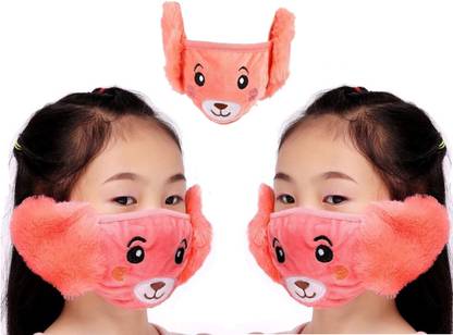 Mopslik Pack Of 2 Girls Warm Winter Earmuff Face Mask - Peach Ear Muff