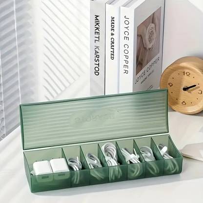 IMPRONOW Data Cable Organizer Box Charger Cable Management 7 Compartments Storage Box Earphone Cable Organizer