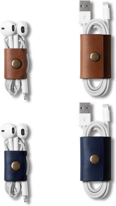 DailyObjects Belt Cable Wrap (Blue & Brown) | Cable Organiser- Set of 4 Earphone Cable Organizer