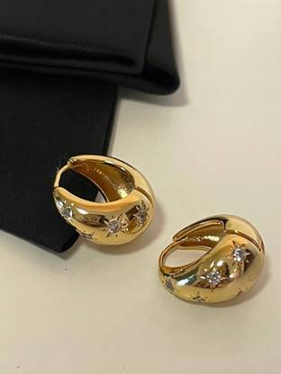 AKISON JEWELS Shiny Gold Small Hoop Korean For Women Girls Western Alloy Hoop Earring, Earring Set