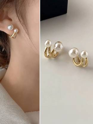 polluxcraft PolluxCraft Korean Earrings For Women & Girls /Double Pearl Earrings Pearl Alloy Stud Earring