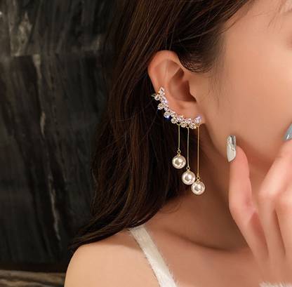 TheVineGirl TheVineGirl Korean Studded Ear Cuff Pearl Tassel Drop Earrings Alloy Cuff Earring