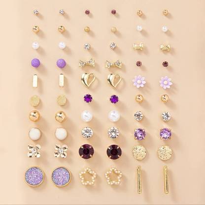 Vembley Vembley Gold Plated Multicolor Studs Combo Of 30 Quirky Pairs Of Earrings Alloy Stud Earring