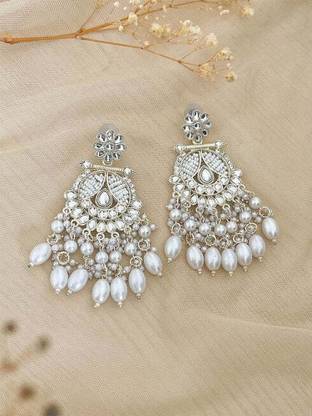 DANGAR ENTERPRISE gold plated pearl work white diamond traditional kundan Diamond Brass Jhumki Earring
