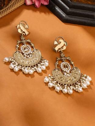 YELLOW CHIMES handbali Earrings for Women | Traditional Pearls Earrings for Women Pearl Metal Drops & Danglers