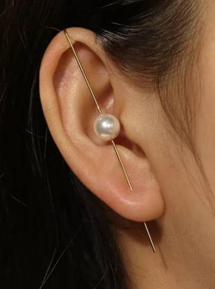 NSUSU Gold Plated Single Pearl Korean Earcuff For Girls And Wonem Crystal Alloy Cuff Earring