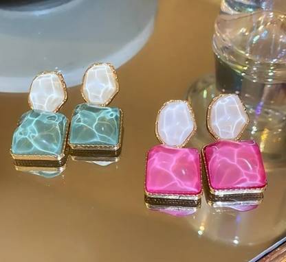 AKISON JEWELS 2 Pair Blue & Green Combo Earrings Korean Earrings For Women Western Earring Crystal Alloy Drops & Danglers