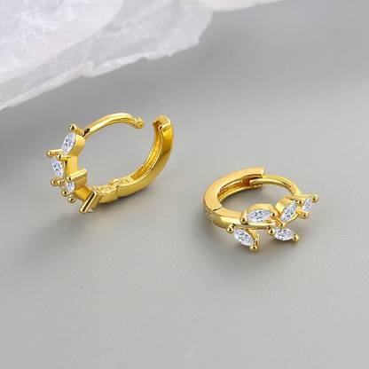 MYKI Pretty Leaves Cubic Zirconia Earrings For Women & Girls Metal Hoop Earring