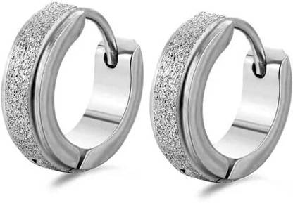 HOUSEOFTRENDZZ Round Matte Finish Punk Rock Frosting Glitter Stud Hoop Earrings Stainless Steel Hoop Earring