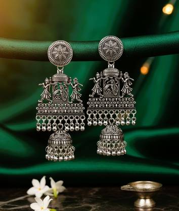 MMB Divine Collections Palki Design Oxidized Silver Temple Style Jhumka Earrings for Women & Girls Alloy Jhumki Earring