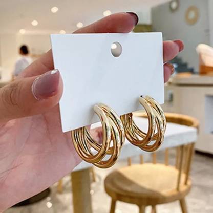 Vembley Korean Gold Plated Shiny Triple Hoop Earrings Alloy Hoop Earring
