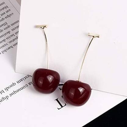 AVIRA ENTERPRISES 3D Red Cherry Drop Earrings Cute Fruit Gold Dangle Earrings Alloy Drops & Danglers