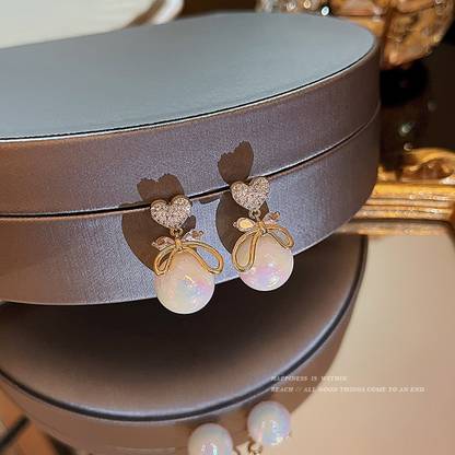 Vembley Korean Studded Cross Big White Pearl Drop Earrings For Women/Girls Cubic Zirconia Alloy Drops & Danglers