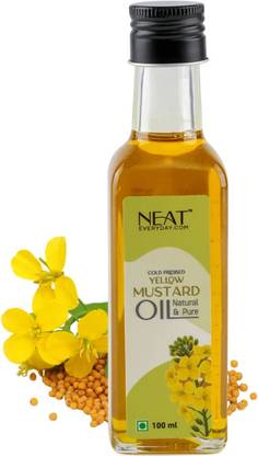 NEAT EVERYDAY Pure Cold Pressed Yellow Mustard Oil| Kachi Ghani Saraso Tel Mustard Oil Glass Bottle