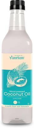 AMRITAM Wood Pressed Coconut Oil, Pure, Kolhu/Kacchi Ghani/Chekku, Taste & Aroma Coconut Oil PET Bottle