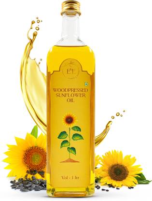 EARTH AND ESSENTIALS Woodpressed Sunflower Oil (1000ml) | Kachi Ghani Surajmukhi Tel for Cooking Sunflower Oil Glass Bottle