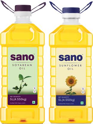 Sano Sunflower Oil 5 Ltr and Soyabean Oil 5 Ltr - Pure, Nutrient-Rich Cooking Oil Sunflower Oil PET Bottle